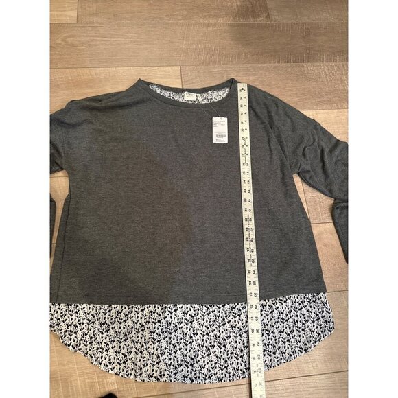 Suzanne Betro Simple Charcoal & White Floral Open-Back Layered Tunic 2X NEW - Picture 5 of 7